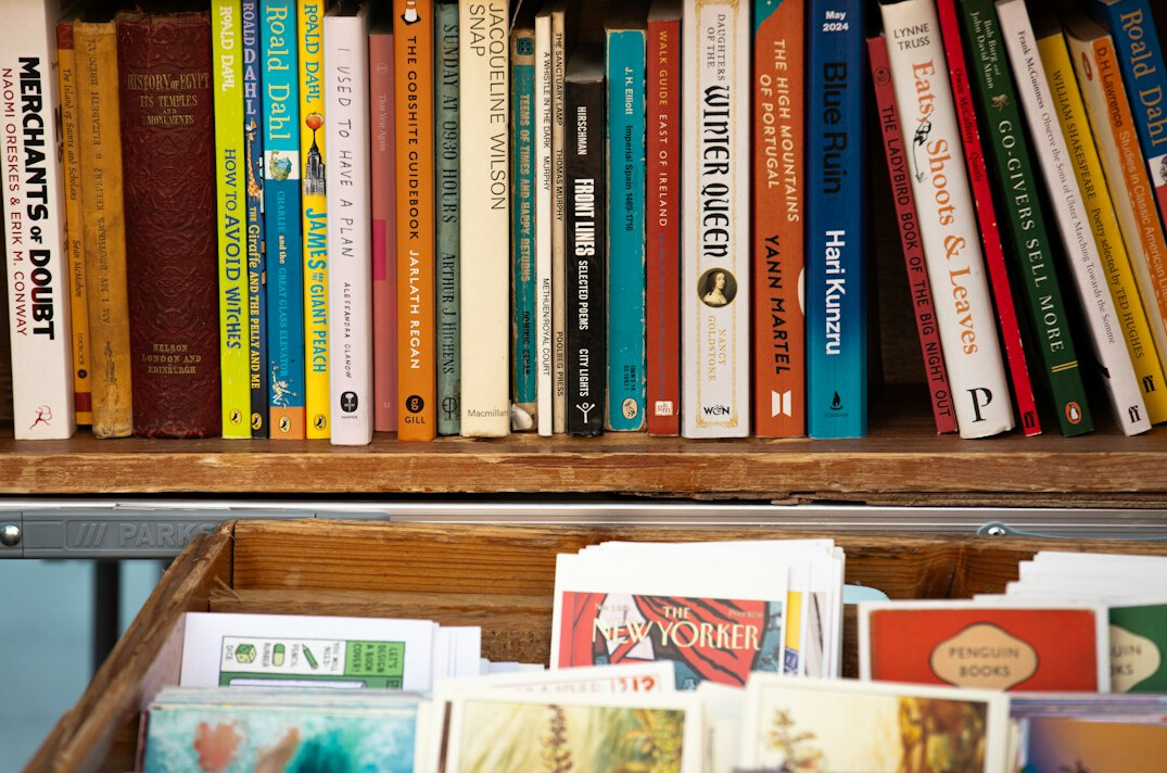 Library shelves filled with old books